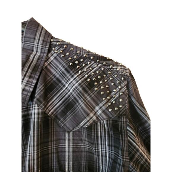 Panhandle Rough Stock Shirt Womens Lg Black Pearl Snap Silver Stud Western Rodeo - Picture 3 of 12